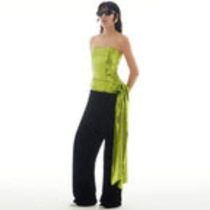 LBV - Sequin Asymmetrical Draped Top - Chartreuse - Size 6